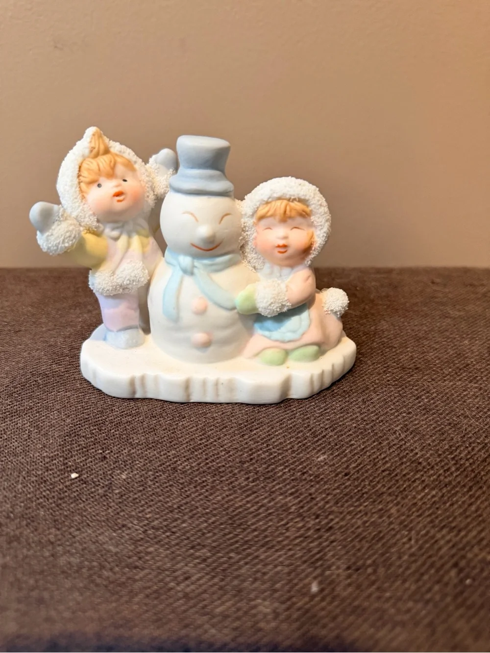Pastel Blue Snowman Figurine with Children - Home Party Decor